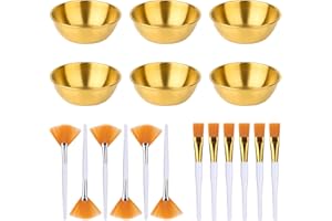 18pcs Esthetician Facial Supplies Set, Including 6 Gold Stainless Steel Bowls, 6 Fan Brushes & 6 Flat Brushes Face Mask Appli