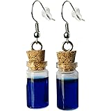 Mini Glass Charm Health, Mana Potion Bottle Earrings - Resin Filling, Hook with Earnuts