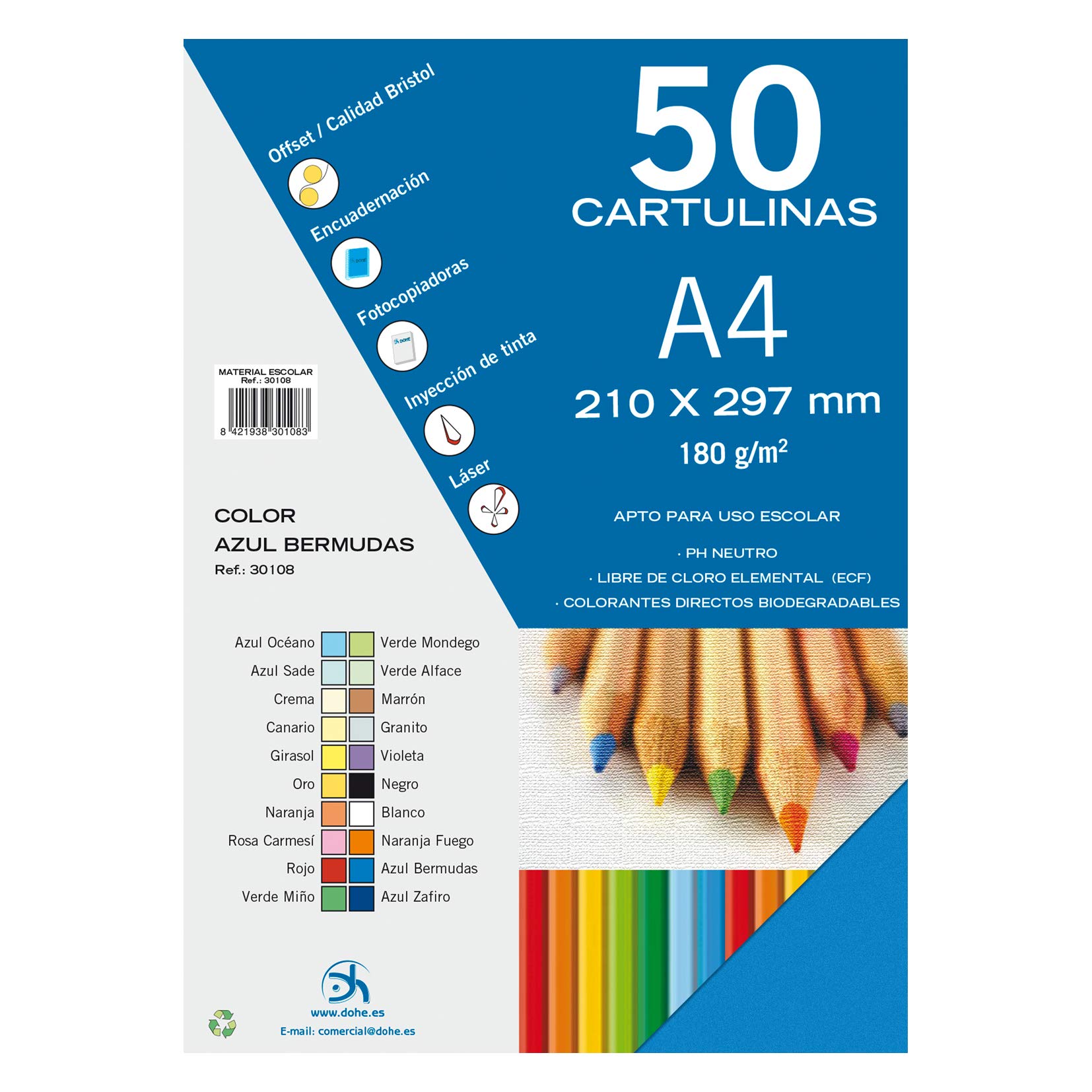 Dohe – Pack of 50 Pieces of Card, A4 Azul Bermudas — image 1