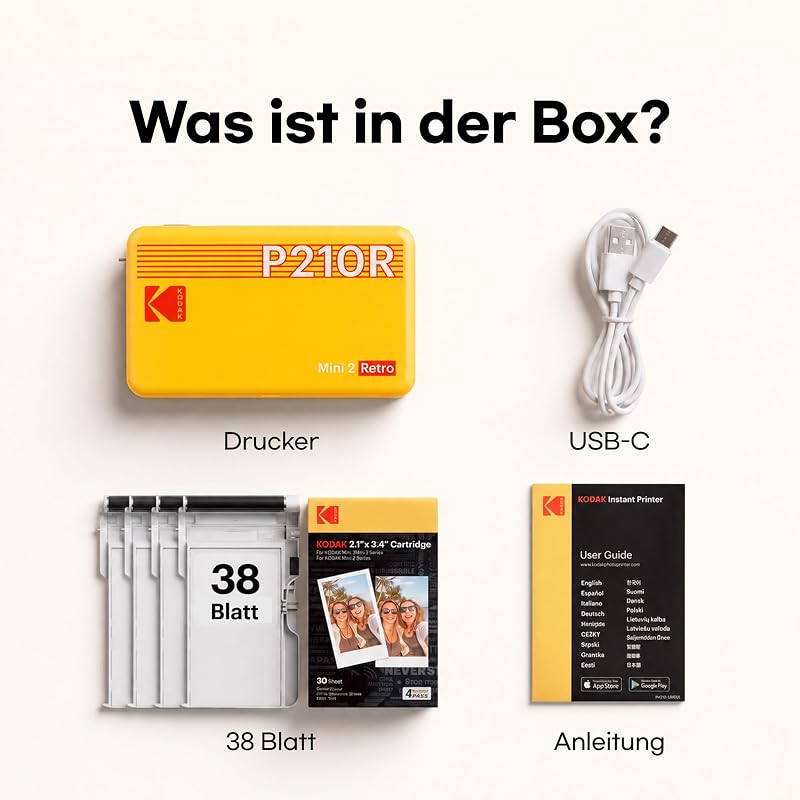 Mini 2 Retro 5x7,6cm Tragbarer Fotodrucker, 4PASS, 38 Blatt, Weiß