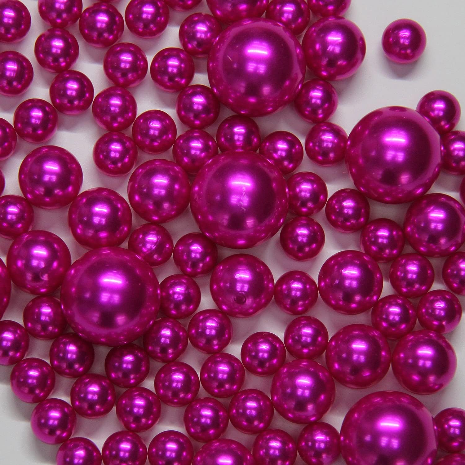 Vase Fillers - WELMATCH Hot Pink Pearl Vase Fillers - 120 pcs 0.75 LB Faux Pearl Beads 14mm 20mm 30mm Assorted with 3200 pcs Clear Water Beads Included for Home Wedding Events decroation (Hot Pink, 120 pcs)