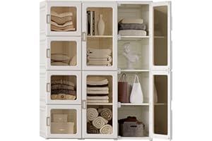 ANTBOX Portable Wardrobe Closet Storage Organizer for Clothes,Transparent Door Panels,Suitable for Living Room, Bedroom,Plastic Wardrobe with Magnetic Door and Easy Assembly 12 Cubes