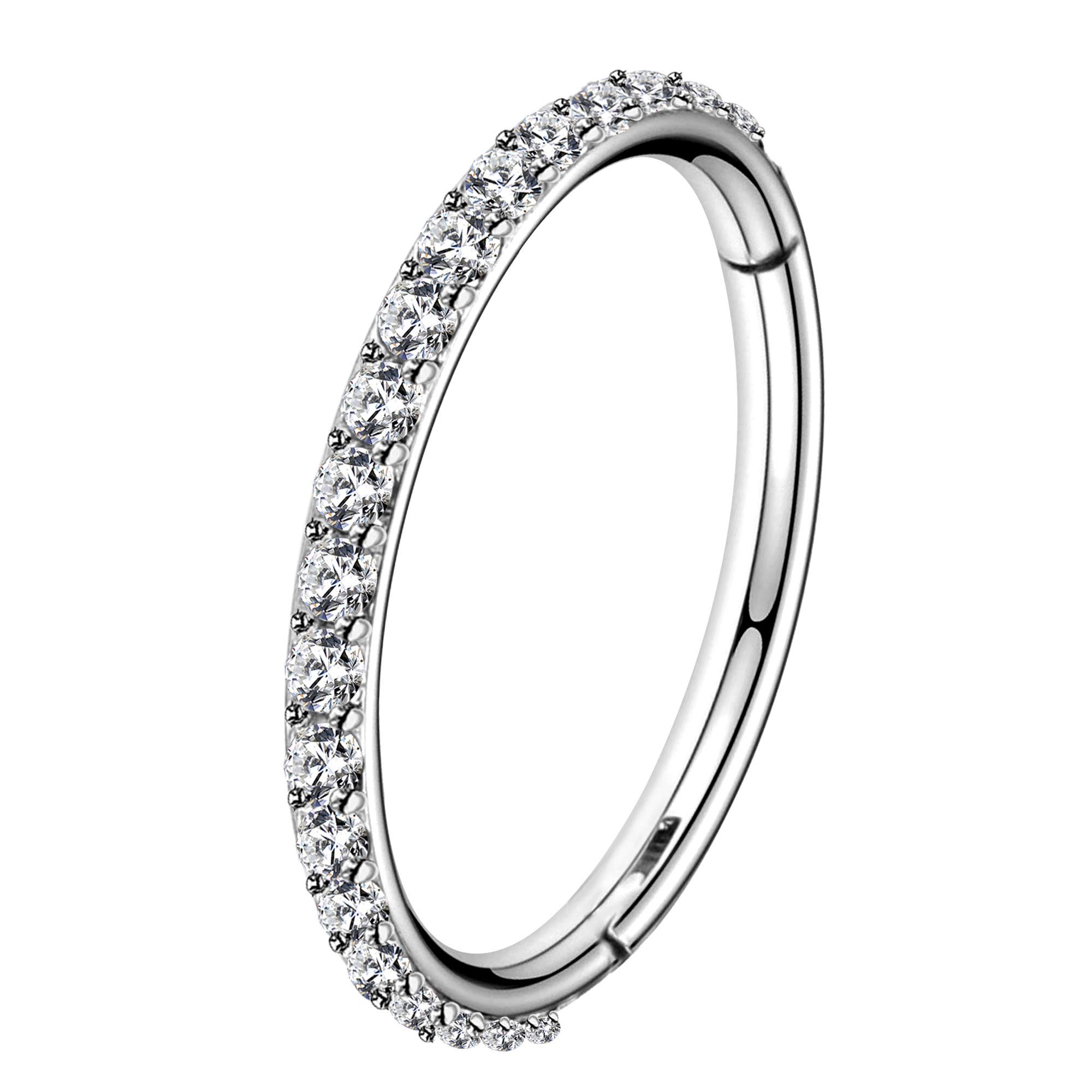 OUFER 18G 20G Nose Ring Hoops Hinged Seamless Segment Helix Piercings Nostril Clicker 316L Stainless Steel CZ Line Daith Tragus Cartilage Earring Jewellery