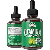 USDA Organic Vitamin A Liquid Drops Supplement. Vegan High Bioavailability for Eye, Skin + Bone Health. for Adults, Men, Women, Kids. Vit A Oil Retinyl Palmitate. Gluten Free, Zero Sugar. 100 Servings