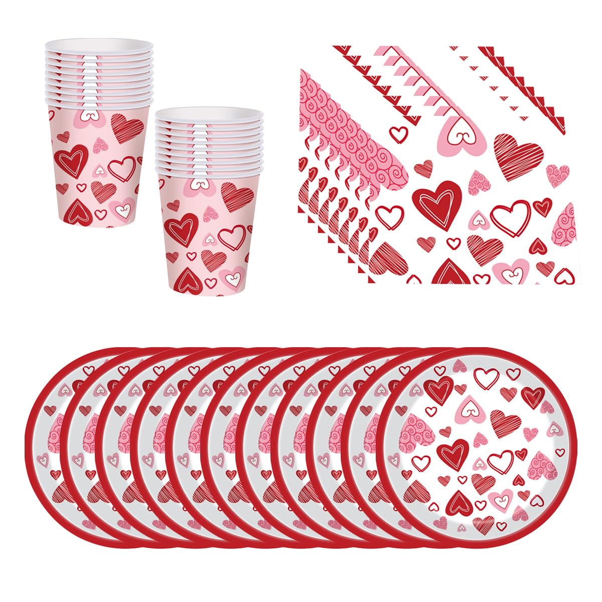 BlinBlin Valentine's Day Tableware Set, Dear Party Dinnerware Plates, Cups, Napkins, Heart Theme Party Decorations, Serves 24 Guests