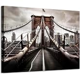 ARTISTIC PATH Brooklyn Bridge Picture Classic Artwork: New York Cityscape Canvas Wall Art Prints for Office (45