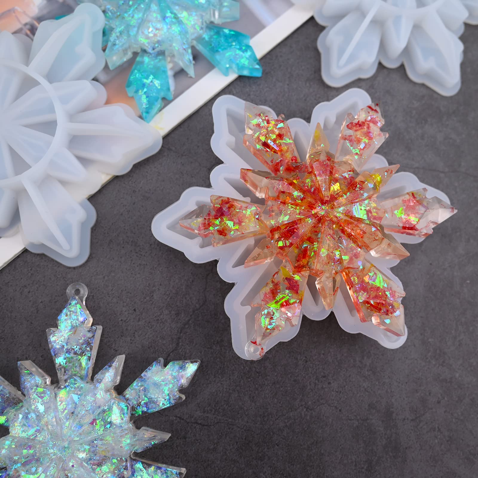 HUAKENER Christmas Resin Molds Silicone - 4 Pcs Big Snowflake Resin Mold, Christmas Ornament Resin Molds for Xmas Winter Decoration