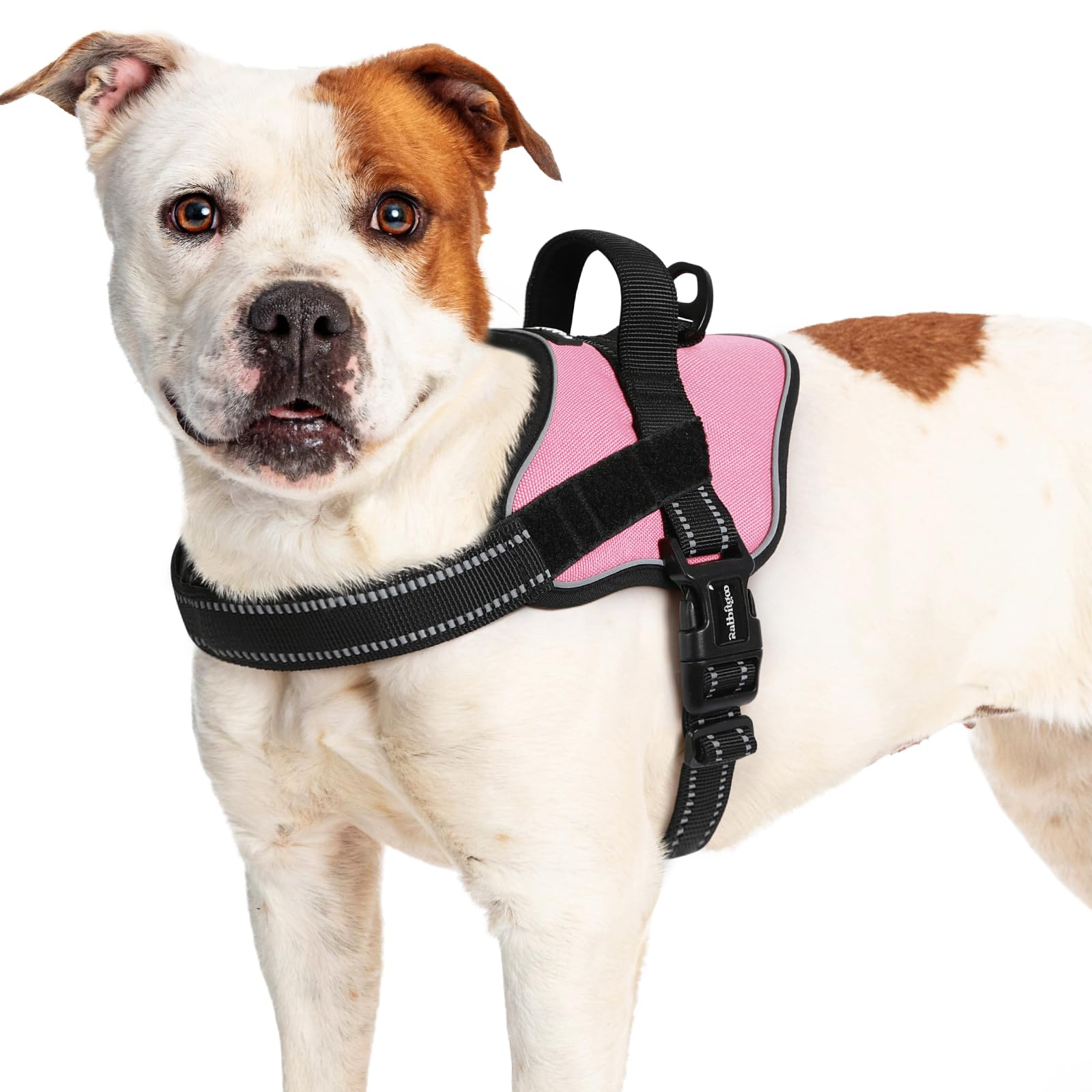 rabbitgoo Dog Harness Large Dog, Adjustable No Pull Harness, Easy Wearing with One Buckle, Breathable Reflective Pet Vest with Control Handle for Outdoor Walking Training, Pink, L