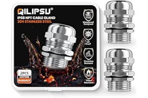 QILIPSU 2pcs 3/4" NPT 304 Stainless Steel Cable Gland Waterproof IP68 Metal Strain Relief Cord Grip Long Thread Cable Pass Th