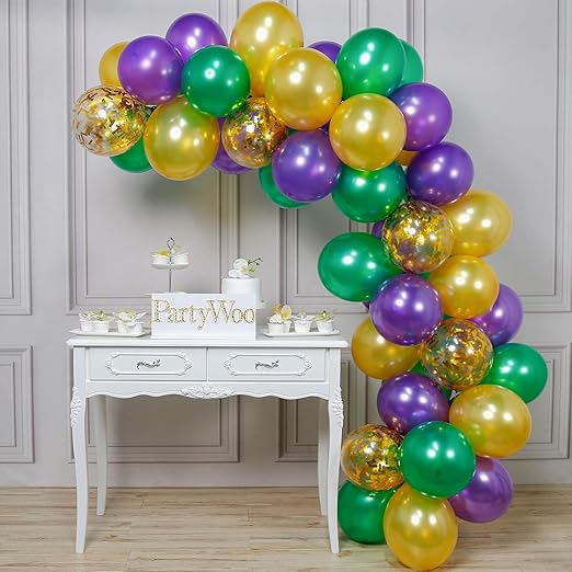 PuTwo Purple Green Gold Balloons 50 pcs 12 Inch Purple Balloons Gold