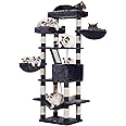 Heybly Cat Tree, 68 inch Multi-Level Cat Tower for Indoor Cats, 2 Widened Plush Perches Cat Condo with Scratching Board and Big Caves, Smoky Gray HCT025G