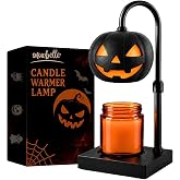 Pumpkin Candle Warmer Lamp with Timer, Dimmable Black Halloween Fall Decor | Adjustable Height, Auto Shut Off, 2 Bulbs, Jack O Lantern Wax Melt Warmer for Jar Candles