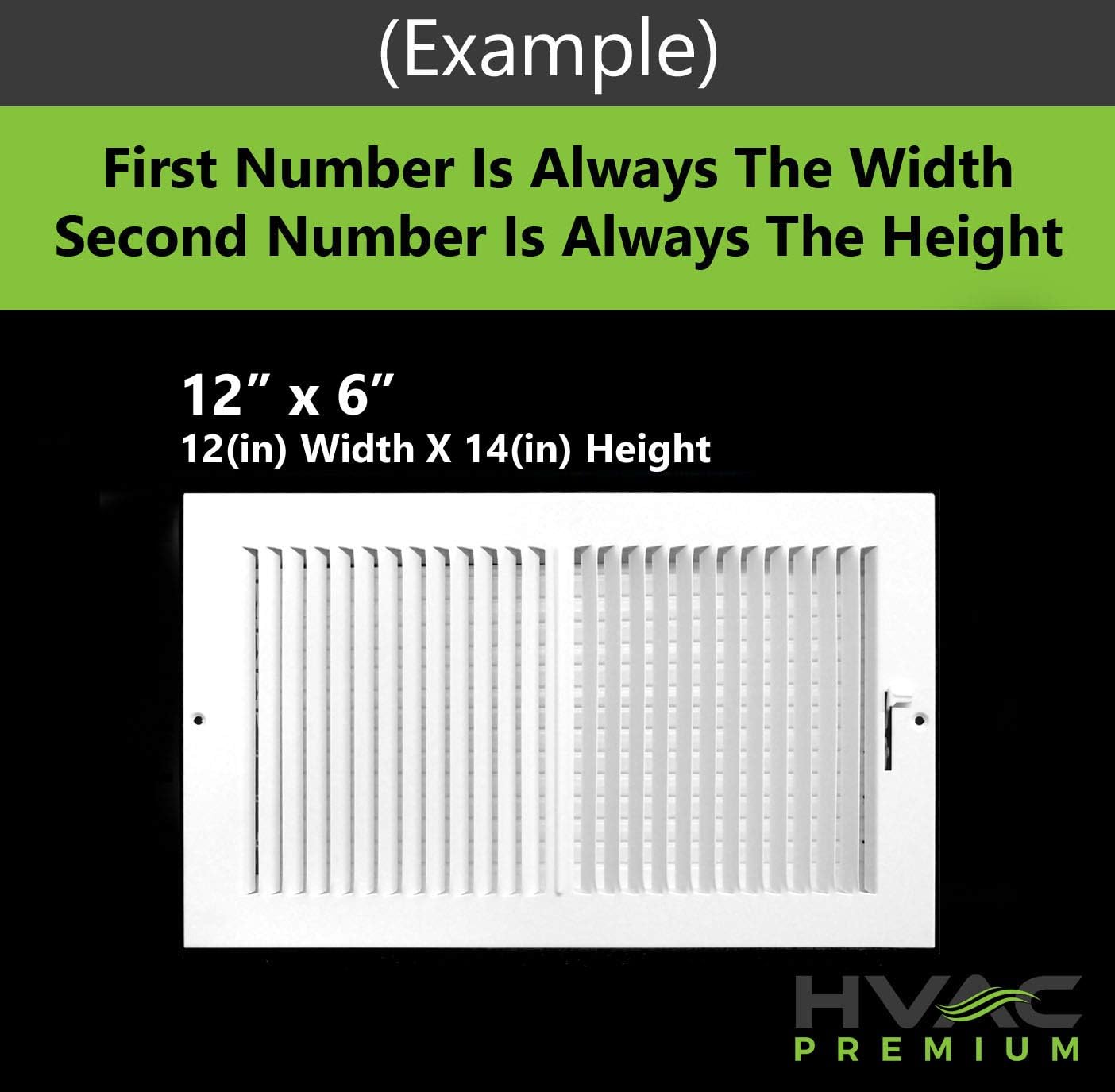 12"w X 6"h 2-Way-Flat Stamped Steel - Vent Cover - Grille Register - Sidewall or Ceiling - High Airflow - White [Outer Dimensions: 13.75"w X 7.75"h] - - 