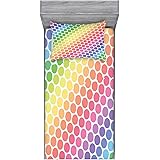 Ambesonne Polka Dots Fitted Sheet & Pillow Sham Set, Polka Dots in Soft Rainbow Colors Big Points Eternal Shapes Retro Pattern, Decorative Printed 2 Piece Bedding Decor Set, Twin, Pink Yellow