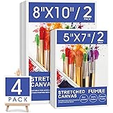FUMILE Stretched Canvas for Painting, Canvases for Painting Multi 4 Pack 5x7,8x10 (2 of Each), Cotton Primed Acid Free Blank Canvases for Painting for Oil Paint, Acrylic Paint, Gouache and Tempera.