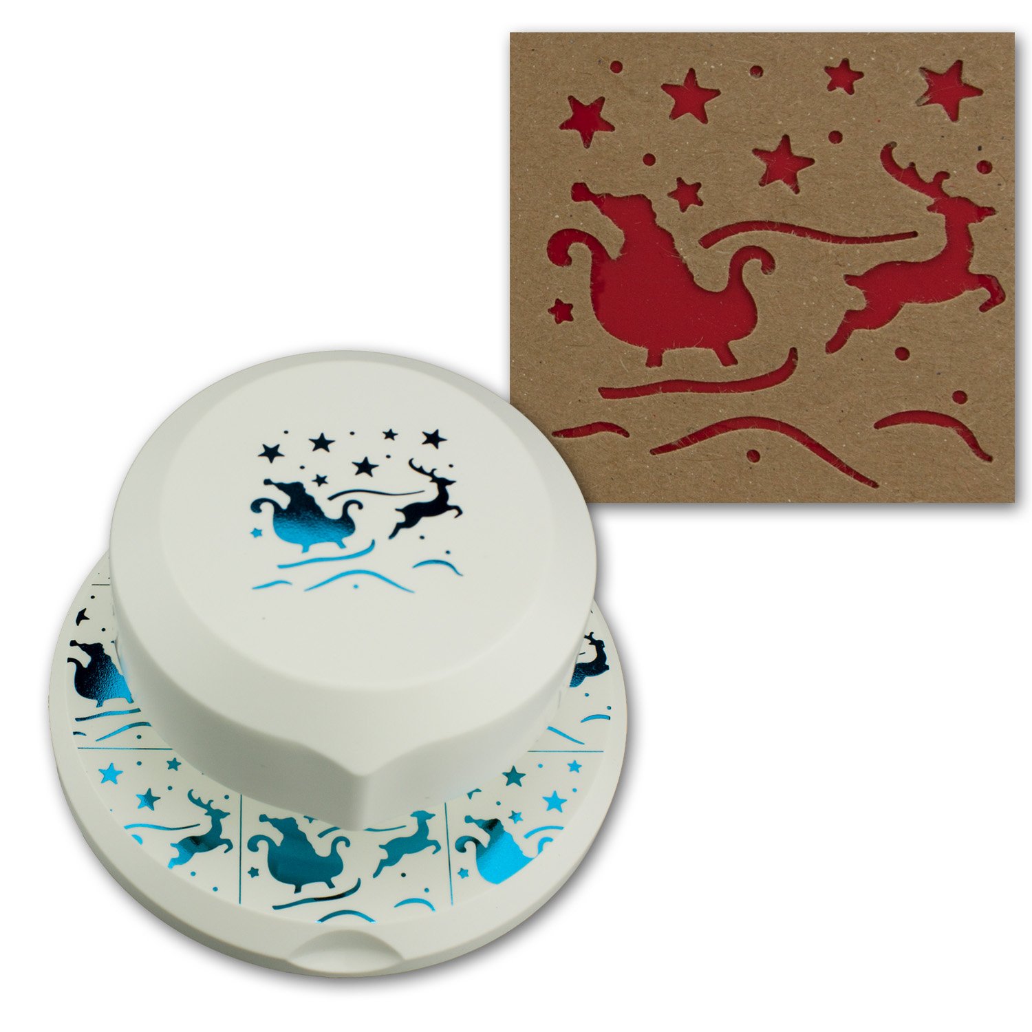 Artoz Flying Punch I Sleigh with Reindeer & Santa I Hole Punch for Card Making Can Be Positioned Freely I Christmas Advent Invitations Greeting Cards