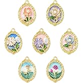 DanLingJewelry 14Pcs Mixed Vintage Metal Flower Pendants Enamel Oval Floral Charms with Imitation Pearl for Jewelry Making Necklaces Bracelets