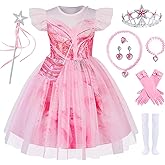 RuuYiicoco 10 Pcs Halloween Black Witch Costume for Girls Pink Dress for Kids