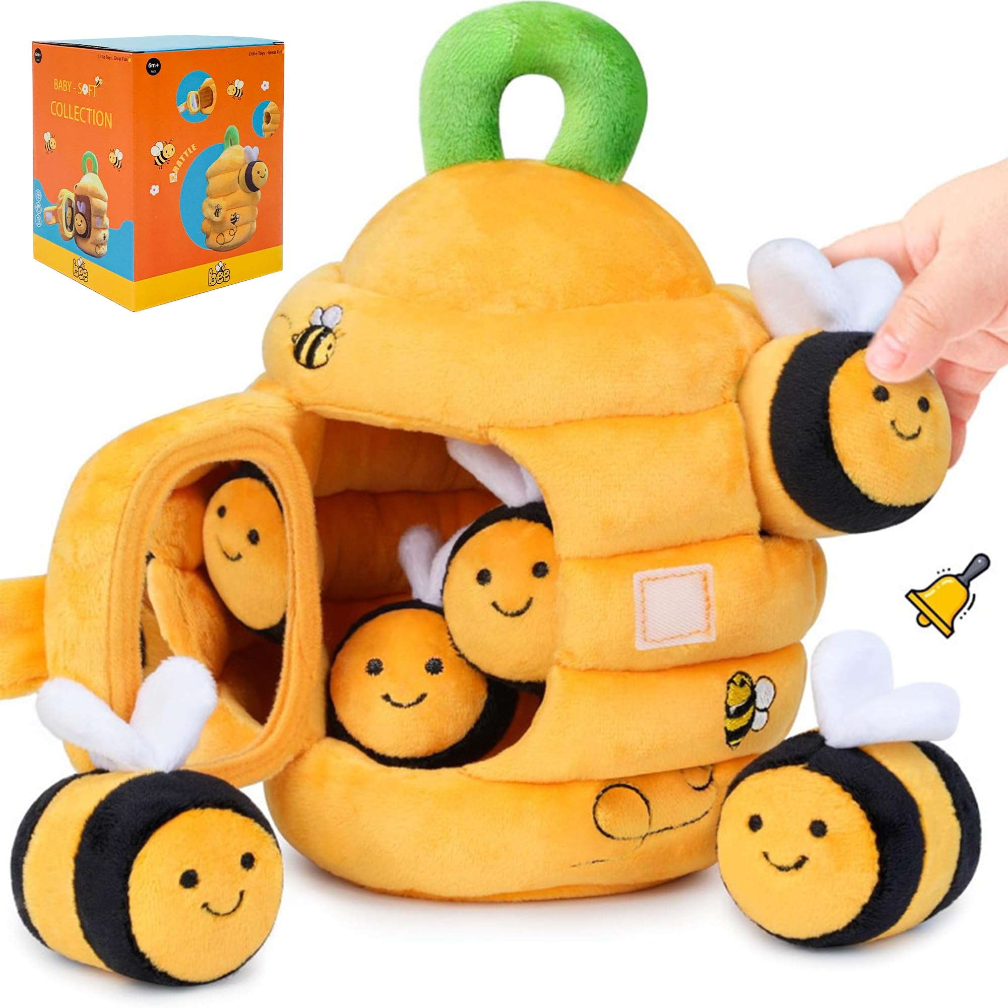 CATCHLUCK Baby Toys 6-12 Months, Fun Beehive with 5 Stuffed Sensory Bees, Rattle, Crinkle, Mirror, Montessori Toys for Babies Toddlers 1-3, Infant Toy Baby Shower Birthday Gifts