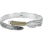 Beccalame Silver Feather Bracelet Lucky Hope Cuff Jewelry Simple Retro For Women Men