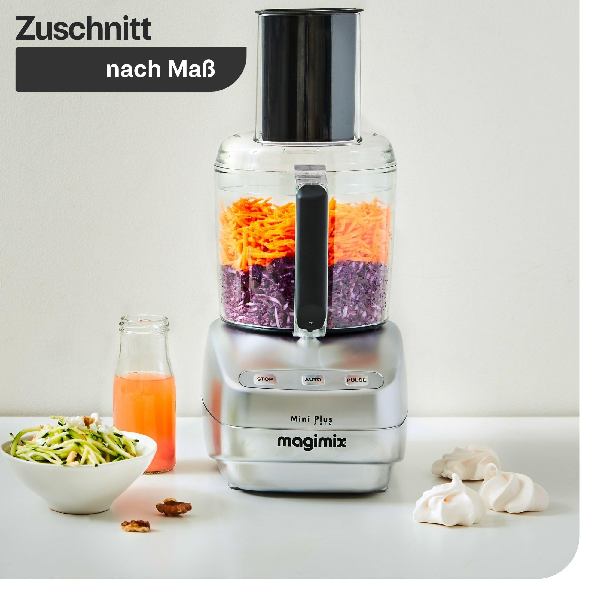 magimix Küchenmaschine – Kompakte 400W Multifunktions-Küchenmaschine mit 2 Schüsseln (1,7L & 0,5L), Edelstahlmesser, Reibe- & Schneidescheiben, Mixerfunktion, Rot 4