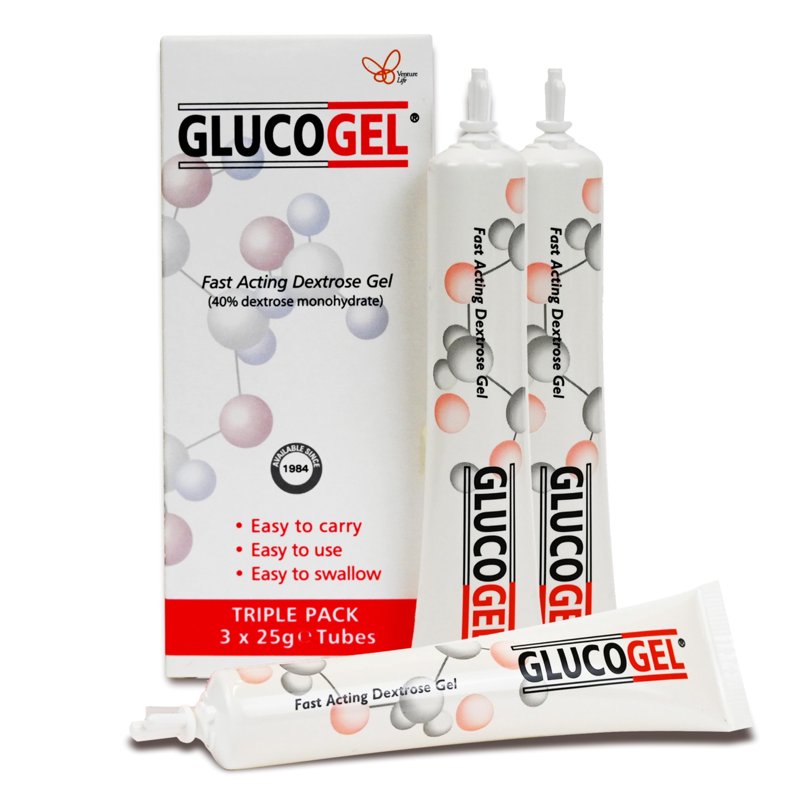 GlucoGel Fast Acting Glucose Energy Gel, Rapid Support for On-the-Go, Original Unflavoured, 10g of Glucose per Tube, 3 Count (Pack of 1)