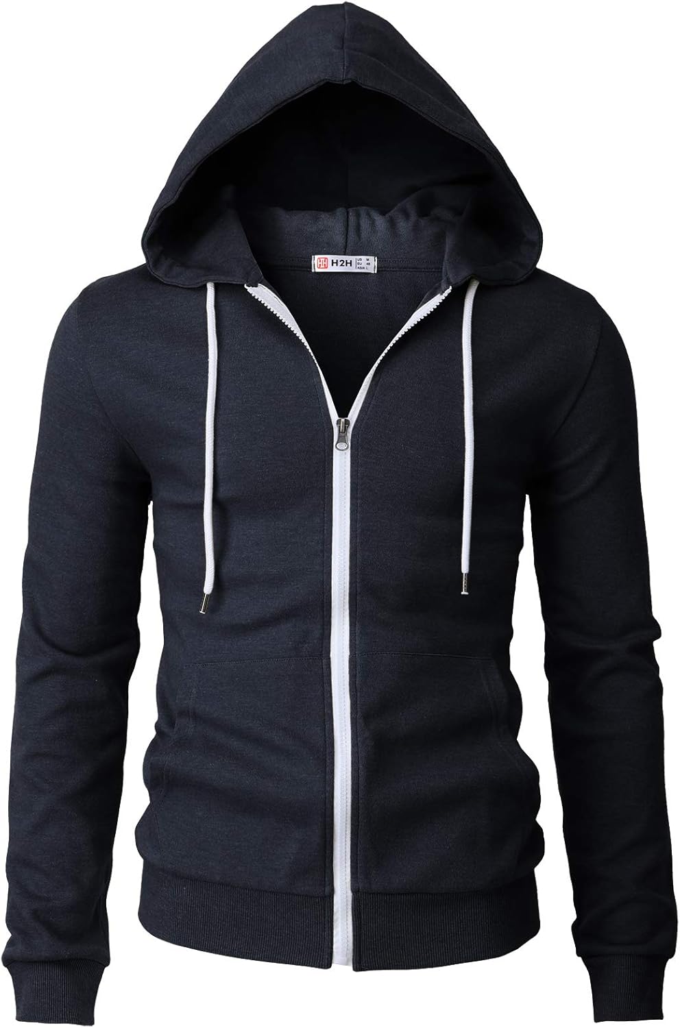 H2H Mens Casual Zip up Hoodie Jacket Double Cotton Lightweight Hooded at  Men’s Clothing store