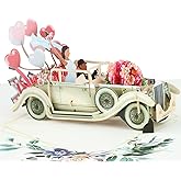 GROWTHMAGIC 3D Car Wedding Card - Pop Up Wedding Car Wedding Anniversary Card Wedding Shower Wedding Gift Cards Just Married Gifts for Newlywed Couple
