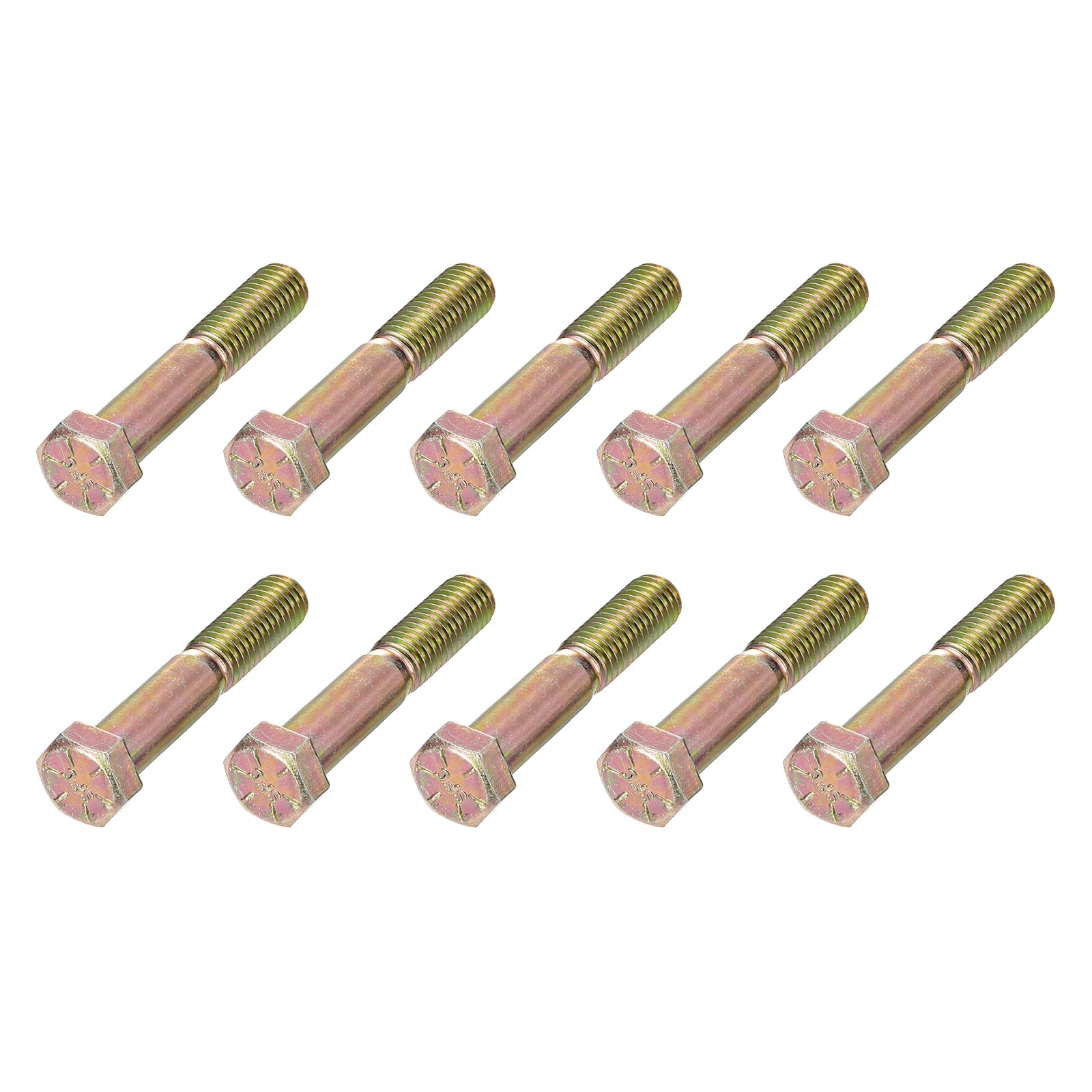 METALLIXITY Hex Bolts (1/4-28x2") 10Pcs, Grade 8 Carbon Steel Zinc Plated Partial Threaded, UNF Fine Thread Hex Head Screw Bolt - for Furniture Repair, Yellow