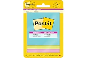 Post-it Super Sticky Notes, 3x3 in, 3 Pads, 2X The Sticking Power, Supernova Neons, Bright Colors, Recyclable (3321-SSMIA)