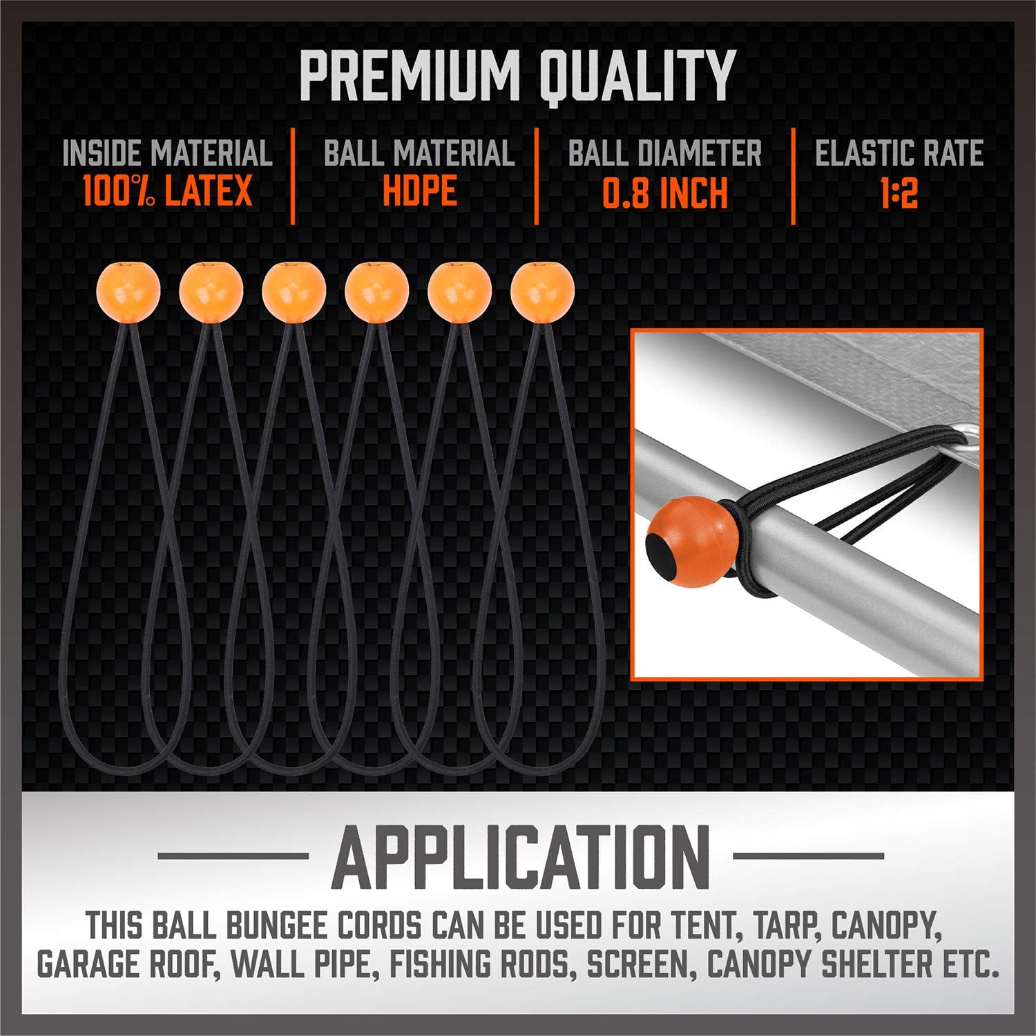 HORUSDY 30-Piece Premium Bungee Cords Assortment Jar, Includes 10”, 18”, 24”, 32”, 40” Bungee Cords, 8”Canopy/Tarp Ball Ties and Crocodile Mouth Tarp Clips - - 