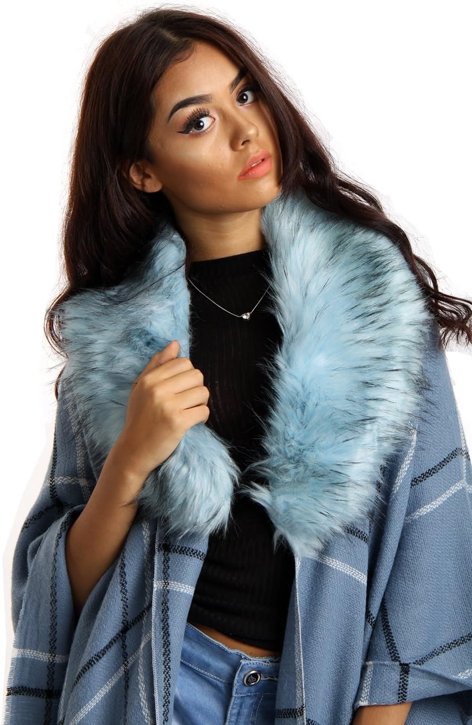 URBAN MIST Faux Raccoon Fur Collar Scarf Pale Blue