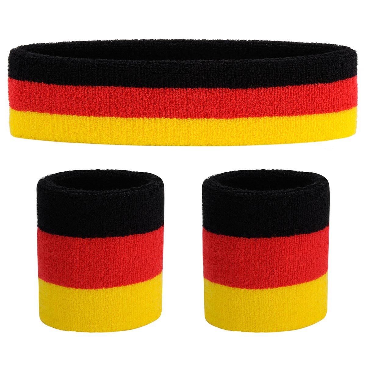 ONUPGO Sweatband Set (3 Pieces) Sports Headband and Wrist Striped Terry Cloth Wristband Athletic Exercise Basketball Moisture Wicking Sweat Absorbing Head Band