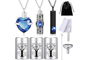 Liliaafar 6 Pcs Urn Necklace for Ashes Cremation Jewelry Small Keepsake Urns for Pet Human Life Tree Pattern Waterproof Heart Locket Memorial Ashes Holder for Adults Women Men(Dark Blue)