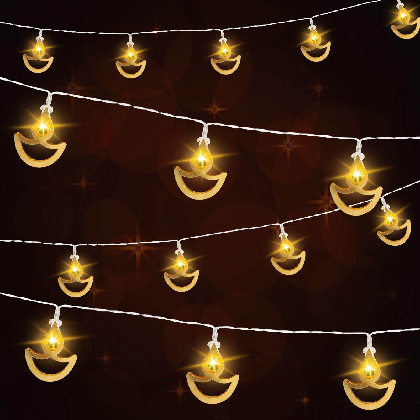 Landifor 9.8ft Diwali Fairy Light String - Indian Themed Festival Warm White 20LEDs Dīpāvali Hanging Lights for Deepavali Puja Decor