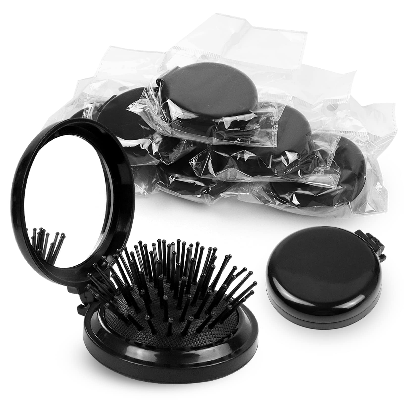 Photo 1 of 10 Pack Folding Travel Mini Hair Brush with Mirror, Round Hair Brushes Folding Pocket Hair Brush Mini Hair Comb for Women and Girls (Black)