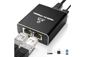 Gigabit Ethernet Splitter 1 to 2, 1000Mbps RJ45 Ethernet Switch with USB C Power Cable, High Speed Internet Splitter for Cat5
