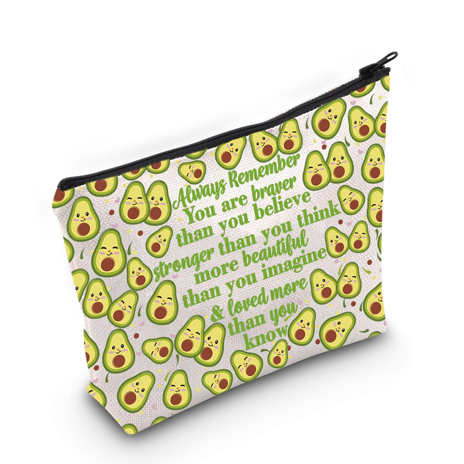 LEVLO Funny Avocado Cosmetic Make up Bag Avocado Lover Inspired Gift Avocado You are Braver Stronger Smarter Than You Think Makeup Zipper Pouch Bag for Women Girls, Avocado Full Bag