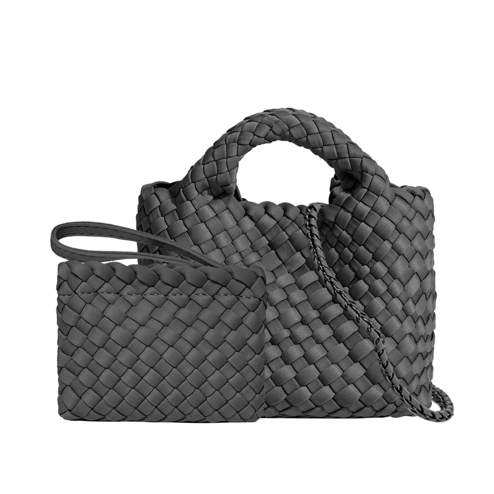 Photo 1 of OUYGZOU Small Tote Shoulder Bag, Women Handbags and Purses, Woven Composite Bag, Travel Chain Pouch, Phone Crossbody Satchel (Grey)