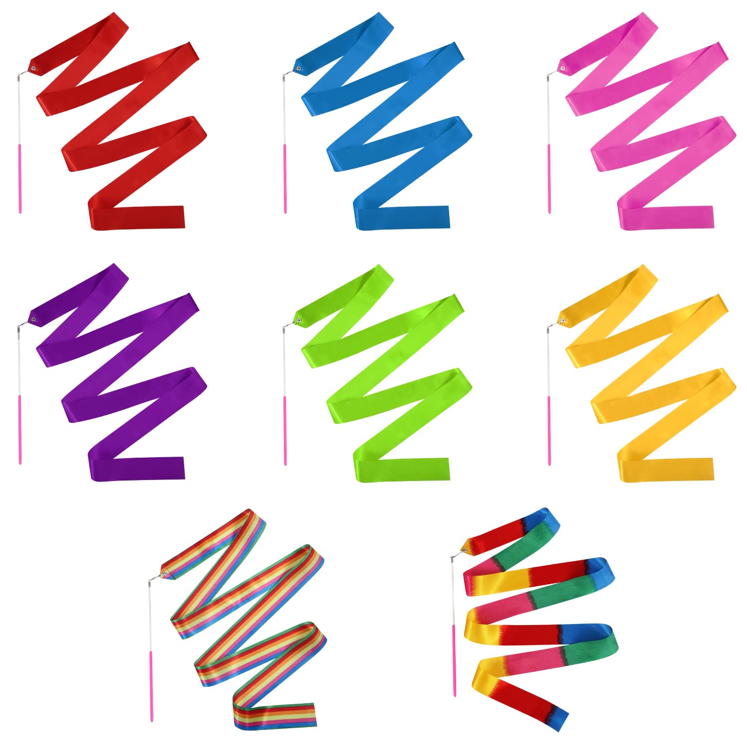 SAVITA 8pcs Dance Ribbon, 78.7 Inch Gymnastics Ribbon Streamers with Ribbon Dancer Wand, Twirling Ribbons for Kids Girls Adults Dancing Training Birthday Party Favors (Various Styles)