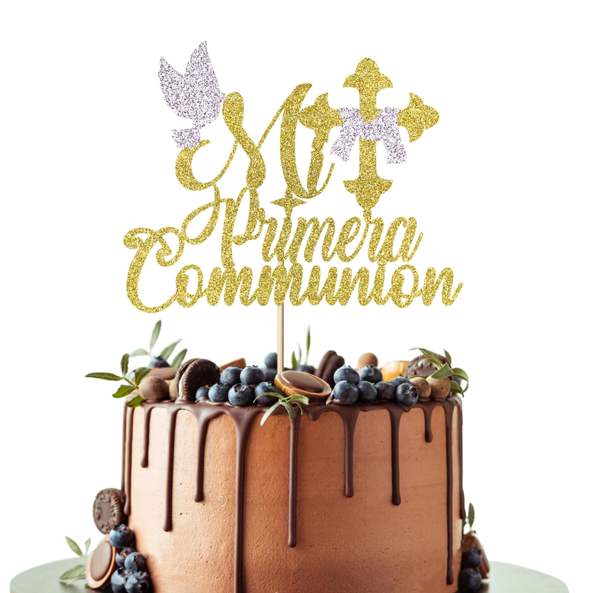 Photo 1 of **pack2**Leetaivie Communion Cake Topper, Glitter First Holy Communion Cake Decorations for God Bless This Child Baby Shower Christening Party Decoration Supplies