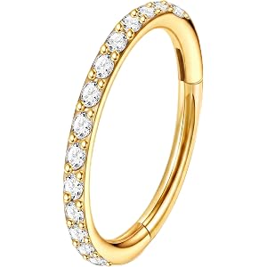 Staligue Nose Hoop ring - 316L Surgical Steel Nose Ring 16/18/20G Hinged Diamond Nose Ring Hoop Septum Clicker Rings Cartilag
