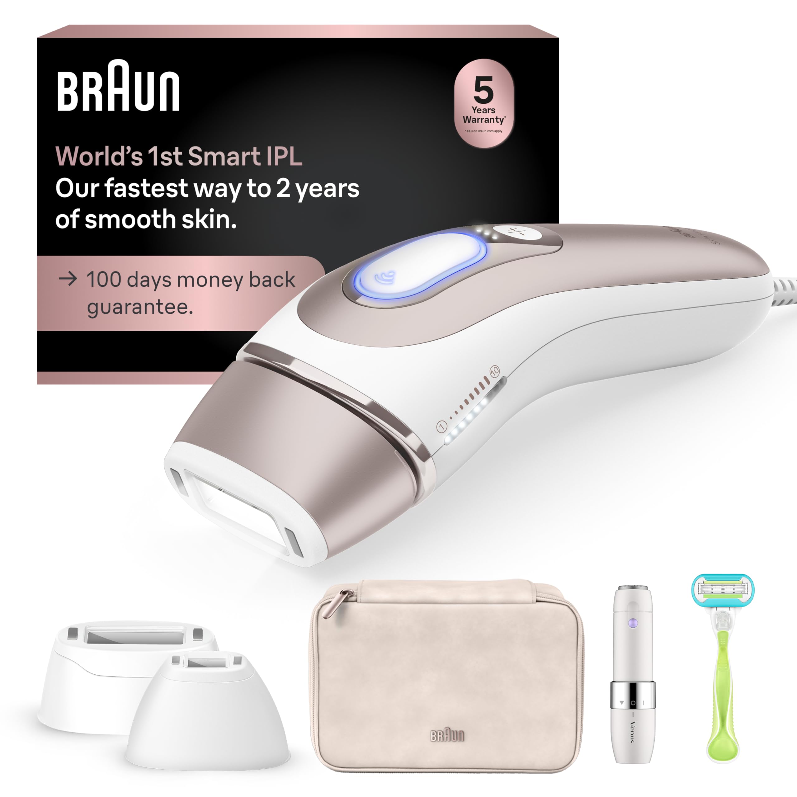 Photo 1 of Braun Smart IPL, Skin i·Expert Pro 7: at Home Laser Hair Removal for Women and Men, Permanent Visible Hair Reduction, with Free App, Vanity Case, Venus Razor, 2 Smart Heads, Facial Trimmer, IPL7219
