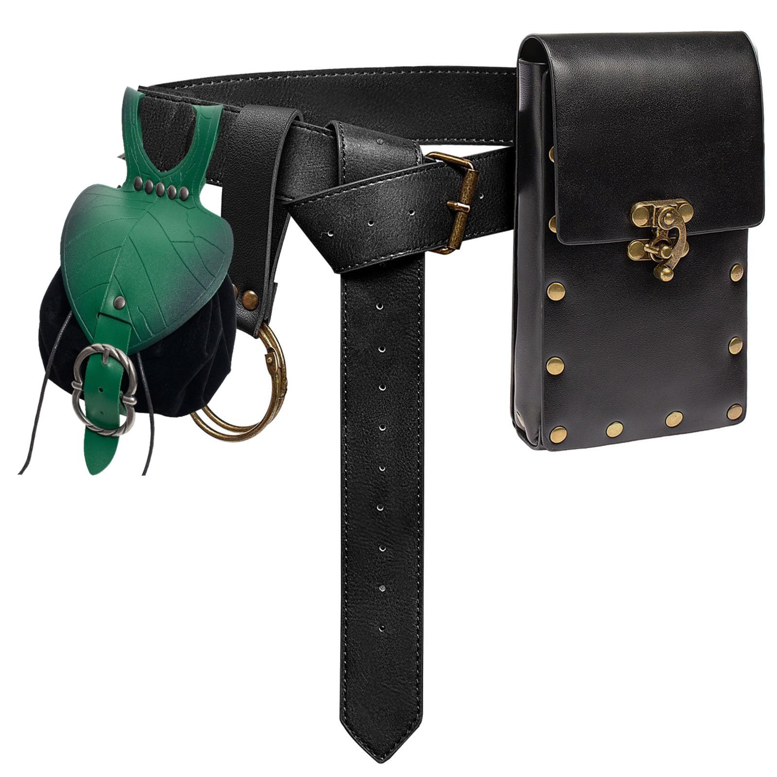 Belt Pouch Waist Bag Fanny Pack Steampunk Phone Holder Medieval Bag Leather Belt Renaissance Cosplay Costume Accessories (Leaf Black) Image