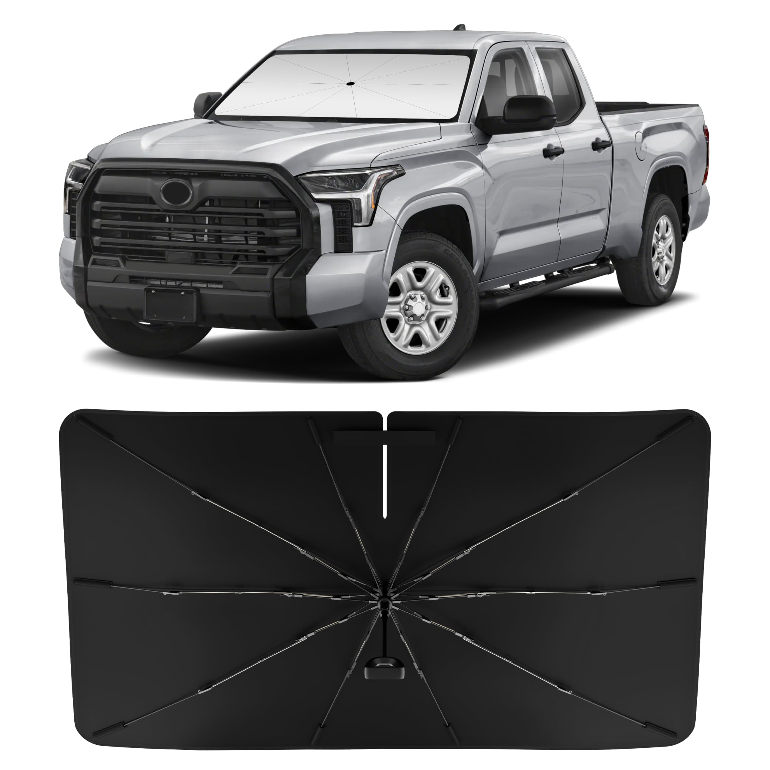Photo 1 of INSAUTO Windshield Sun Shade Umbrella for Toyota Tundra 2022-2025, Foldable Front Windshield Sunshade with Storage Bag, Block Out UV Rays & Heat, Keep Car Cool