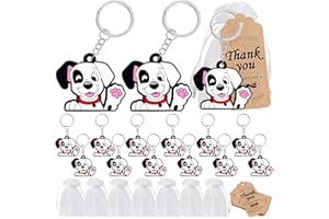 KeeStar 60 Pack Keyring Party Favor Packs with 20 Dalmatian Keyrings, 20 Thank You Tags and 20 Souvenir Bags for Dog Themed P