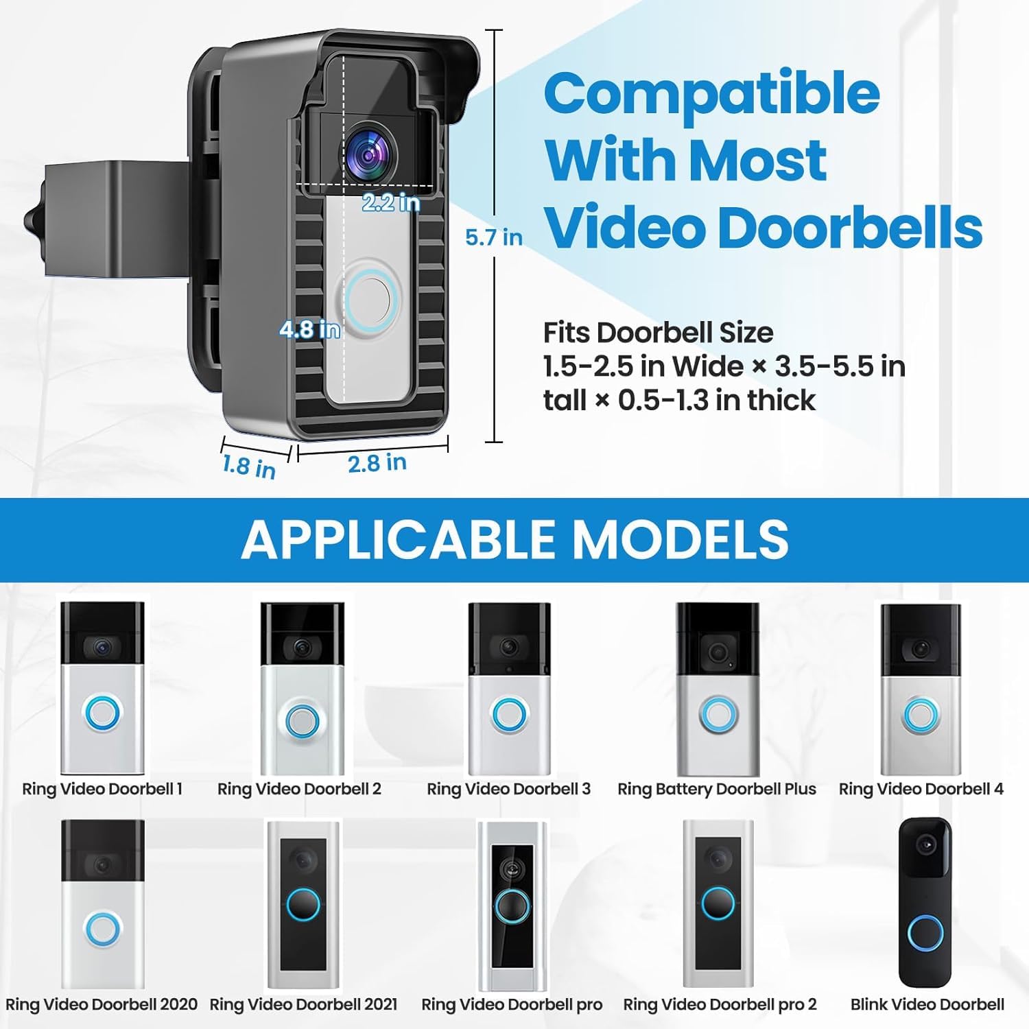 Ring Doorbell Mount, Anti-Theft Video Doorbell Angle Mount for Apartment with 45 to 135 Degree Adjustable, Ring/Blink/Eufy Wireless Camera Doorbell Bracket Holder