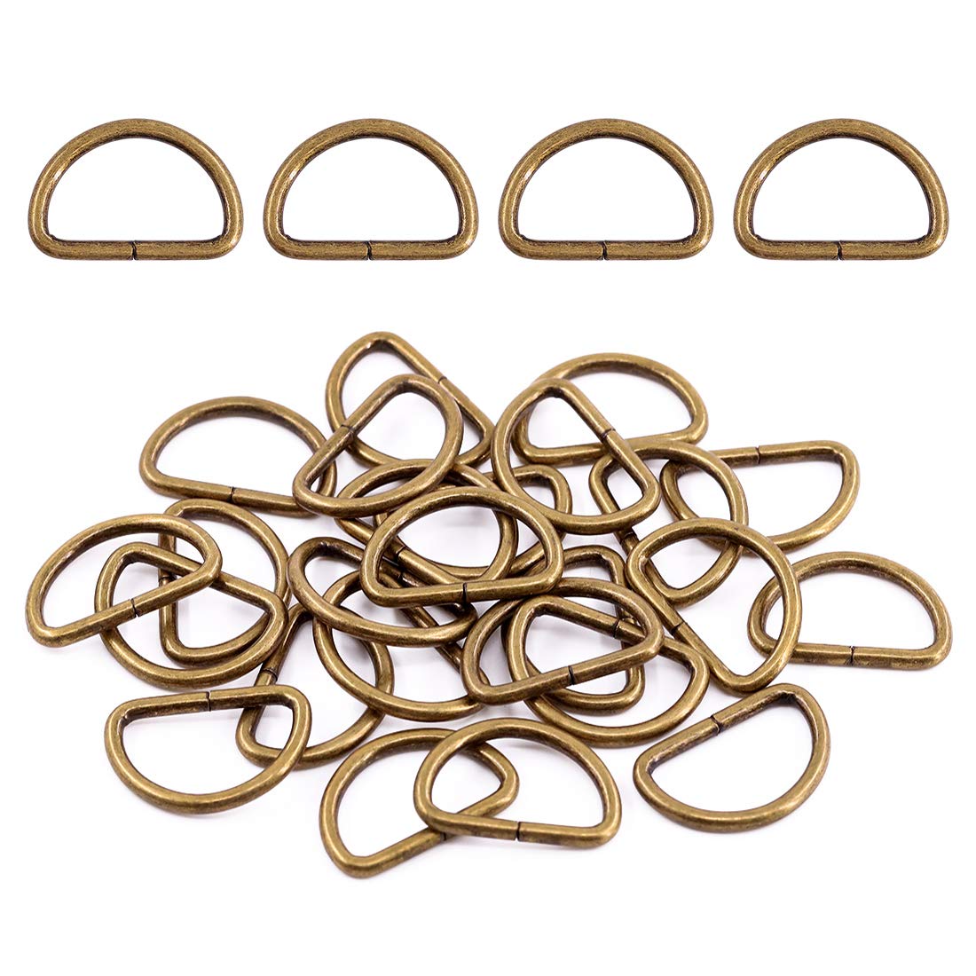 Swpeet 150Pcs 1 Inch / 25mm Bronze Heavy Duty Multi-Purpose Metal D Ring Semi-Circular D Ring for Keychains Belts Hardware Bags DIY