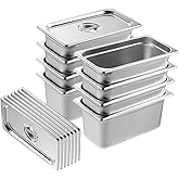 VEVOR 8 Pack Hotel Pans with Lids, 1/3 Size Anti-Jam Steam Pan, 0.8mm Thick Stainless Steel Steam Table Pan, 6-Inch Deep Commercial Table Pan, Catering Storage Food Pan, for Industrial & Scientific
