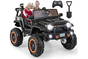 OLAKIDS 24V Ride On Car, 2WD/4WD Switchable 2 Seater Kids' Electric Vehicle Jeep Truck with 20" Wide Seat, 4X550W Power Wheels, Remote Control, Soft Brake, LED Light, Music (Black)